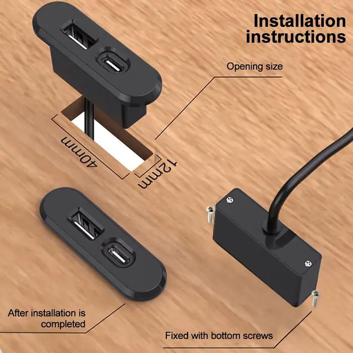Prises encastrées sur Table 1 USB-A et 1 type-c prise de courant cachée de bureau intégrée avec rall