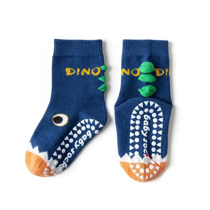 5 paires de chaussettes antidérapantes en coton pour enfants, chaussettes de sol à fleurs de dessin
