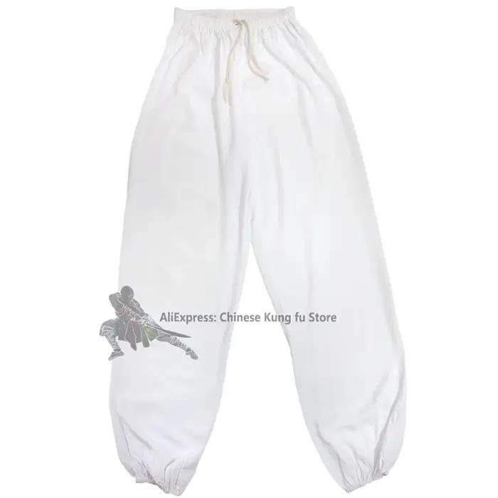 Pantalons coton arts martiaux Kung fu Tai chi noir blanc pour adultes enfants - Yoga méditation