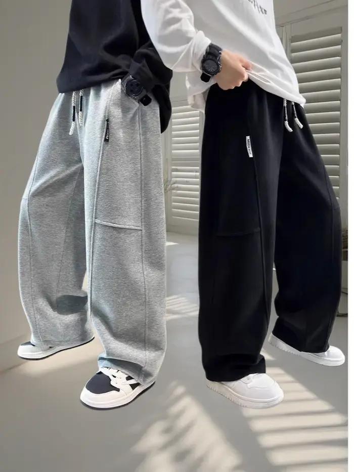 Nouveau pantalon décontracté pour enfants Printemps 2026 – Pantalon de survêtement noir à taille éla