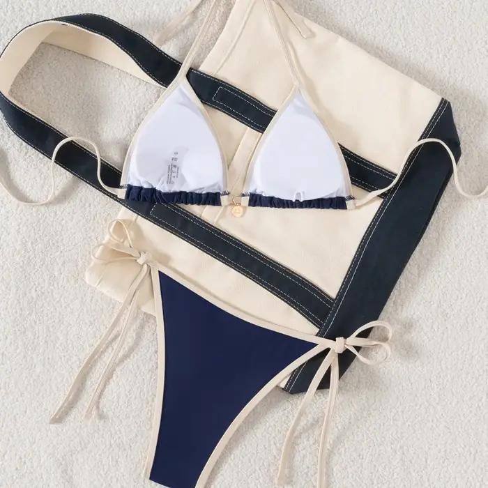 Maillot de bain deux pièces pour femmes, ensemble deux pièces, Sexy, avec bord bloquant les couleurs