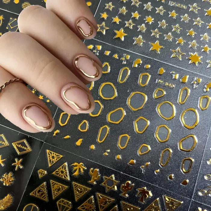 Autocollants pour ongles en or, 30 feuilles, autocollants 3D auto-adhésifs pour ongles, ligne dorée,