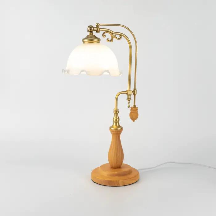 Lampe de table fleur rétro, abat-jour en verre, lampe de chevet, chambre à coucher