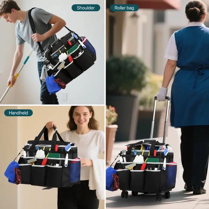 Sac de caddie de nettoyage roulant, sac à outils, sac de rangement d'outils de nettoyage, grand sac
