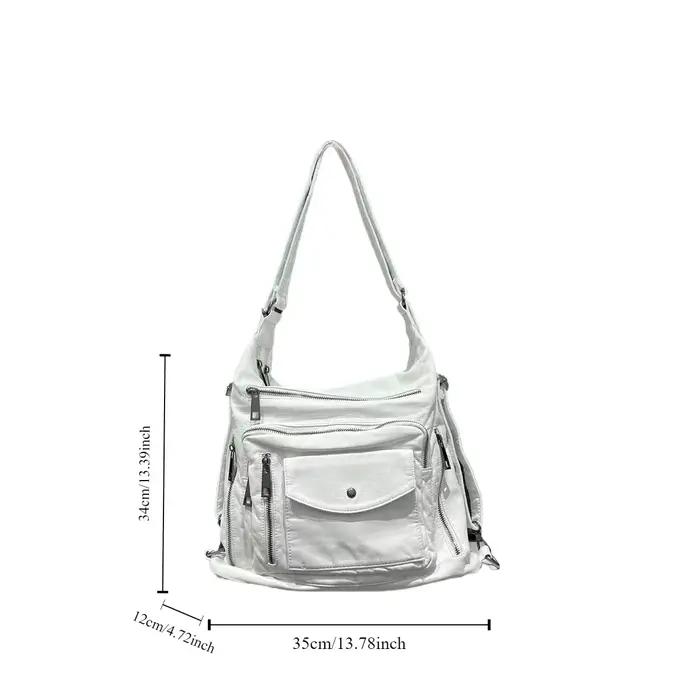 Sac à dos rétro multi-poches pour femme, sac à bandoulière délavé, initié à la moto, grande capacité