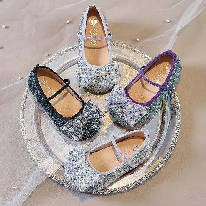 Mocassins enfant semelle souple danse fête princesse chaussures sirène violet paillettes Ballet chau