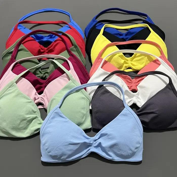 HISTELLO Soutien-gorge de sport à bretelles fines pour femme, maintien élevé, sans couture, style ha