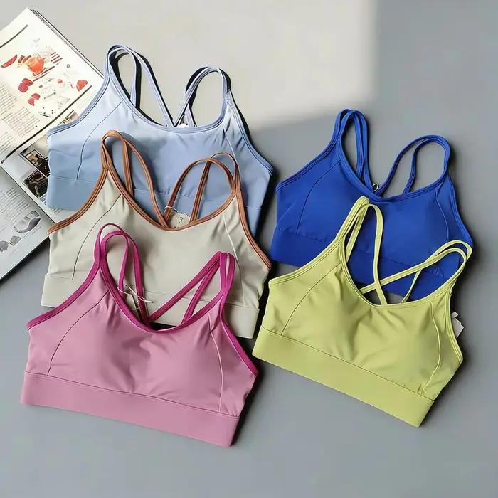 Soutien-gorge de sport une pièce à double bretelles croisées dans le dos, color block, séchage rapid