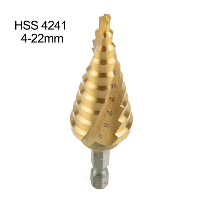 Forets étagés revêtus de titane en acier Hss 4-22mm, outils de coupe de cône étagé, coupe-trou pour