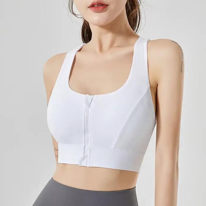 Soutien-gorge sport fermeture éclair devant yoga course impact élevé séchage rapide femme