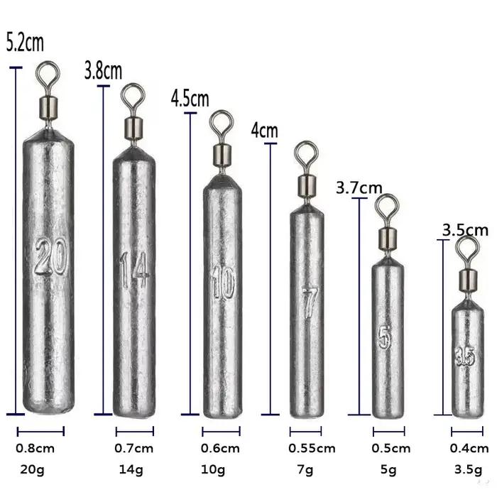 Poids de tir de chute 5 pièces/lot, plombs de pêche 3.5g 5g 7g 10g 14g 20g, Tube de balle, tige rapi