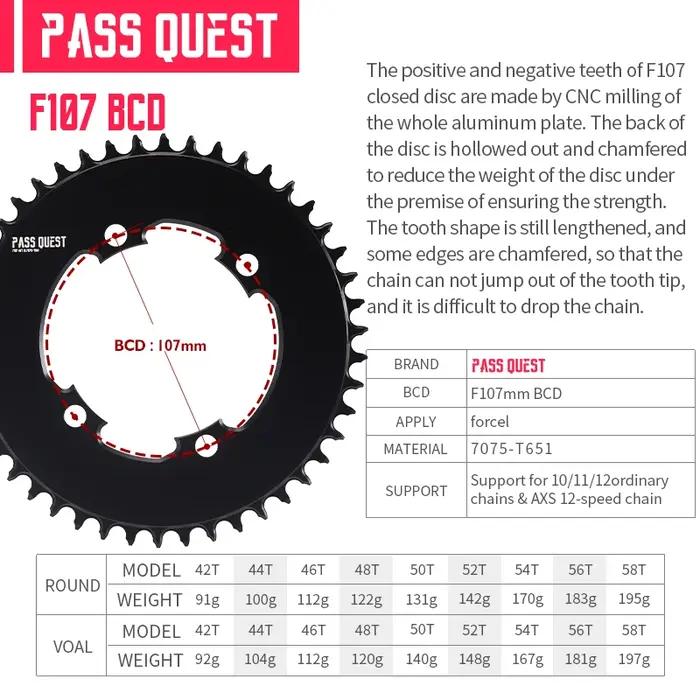 PASS QUEST Pignon AXS pour S233 Force Aero, plateau de vélo, disque fermé, roue à chaîne noire, dent