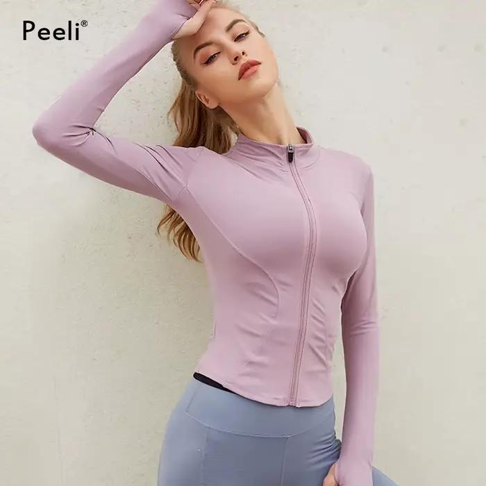 Peeli veste de sport à manches longues femmes fermeture éclair Fitness Yoga chemise hiver chaud haut