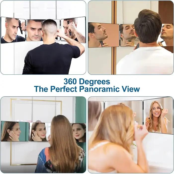 Miroir compact à 3 voies pour couper les cheveux, miroir cosmétique portable à trois volets, miroir