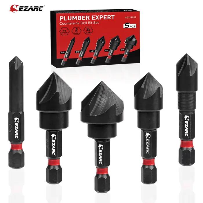 EZARC Jeu de 5 forets à fraiser pour métal, forets fraisés à tige hexagonale de 1/4 de pouce 82 degr
