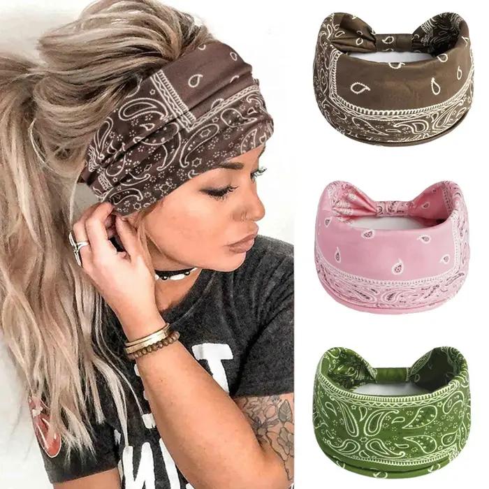 Bandeaux élastiques larges College Boho pour femmes, Turbans à nœud, Bandeau de tête rond, Bandanas