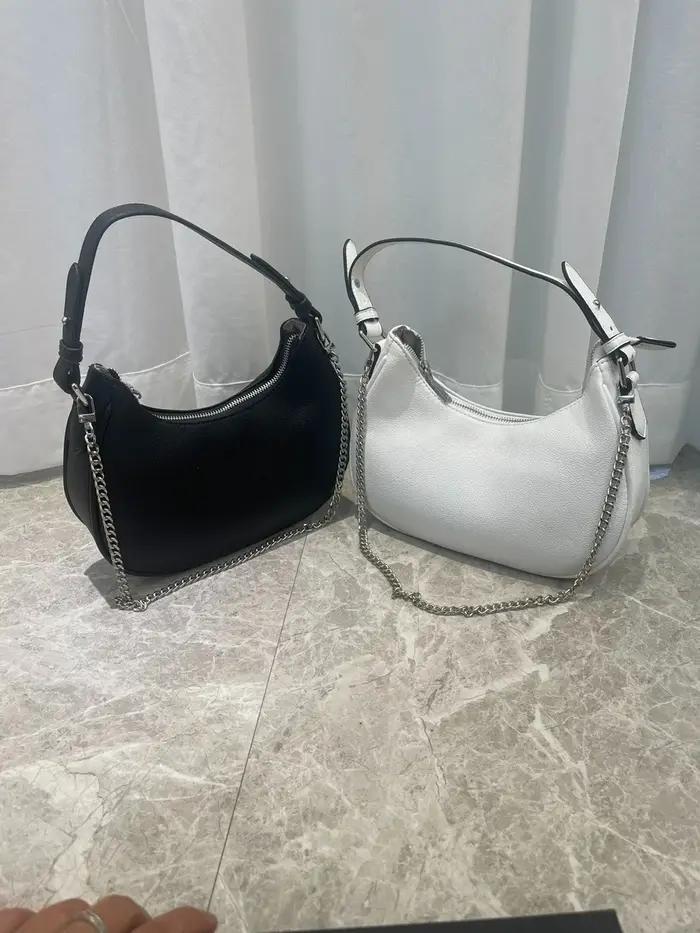 Sac à bandoulière décontracté en cuir synthétique pour femme, style français, avec chaîne délicate e