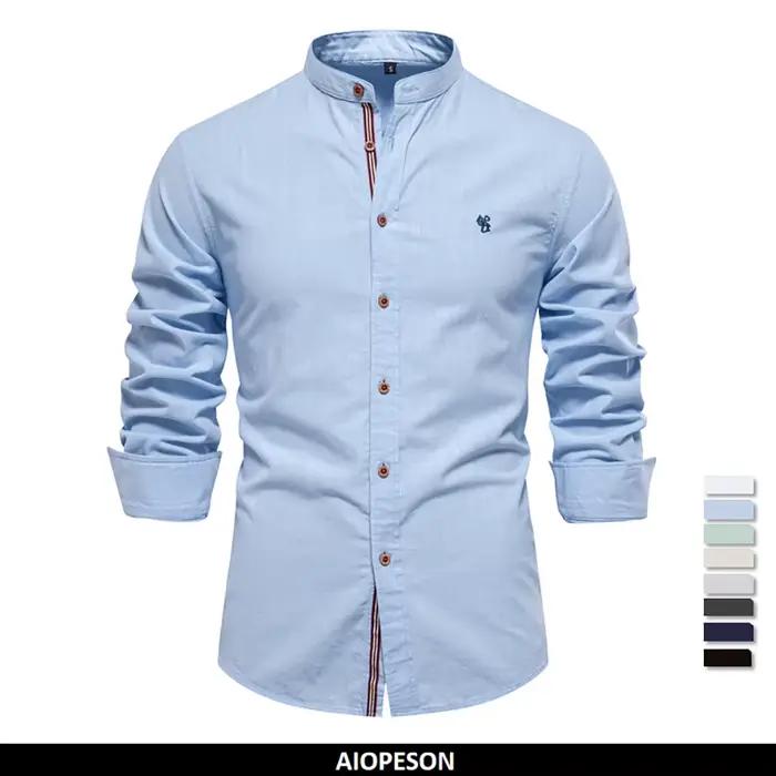 AIOPESON 100% coton chemise sociale hommes couleur unie à manches longues haute qualité marque chemi