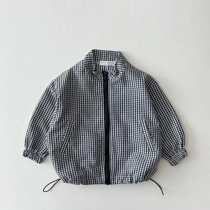Veste d'été respirante à carreaux fins pour enfants, version coréenne, manches longues, vêtements dé