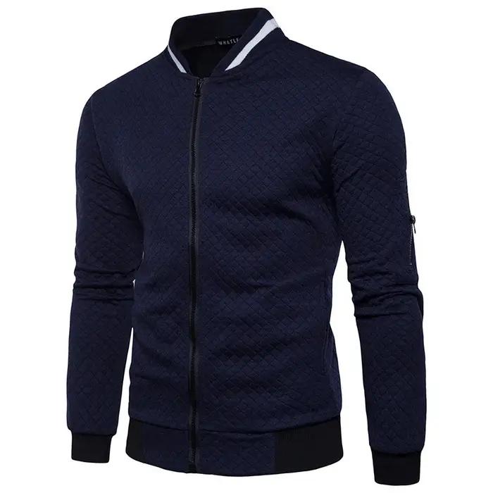 Sweat-shirt pour hommes avec poches zippées, demi-survêtement fin de couleur unie, décontracté, à ca