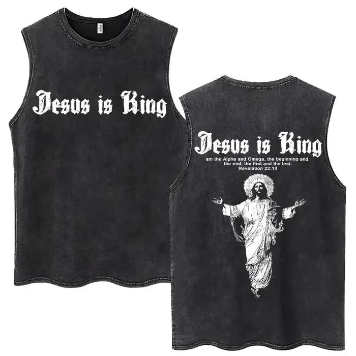 Lavé jésus est roi chrétien Harajuku Vintage débardeurs hommes femmes gothique sans manches T-shirt
