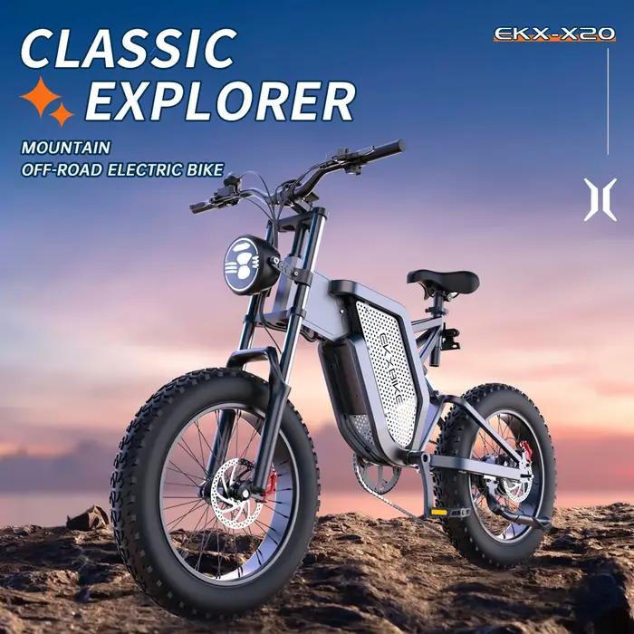 Vélo électrique montagne EKX X20 20 pouces motorisé 2000W 48V pour randonnées et aventures户外探险和远足的理想电动山地车EKX X20 20英寸电动助力自行车48伏2000瓦