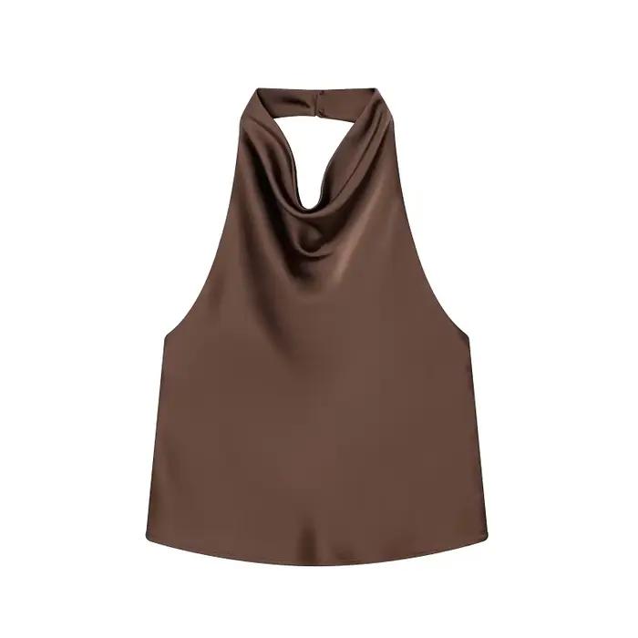 Hauts en satin pour femme, style licou, épaules dénudées, dos nu, sexy, sans bretelles, camisole de