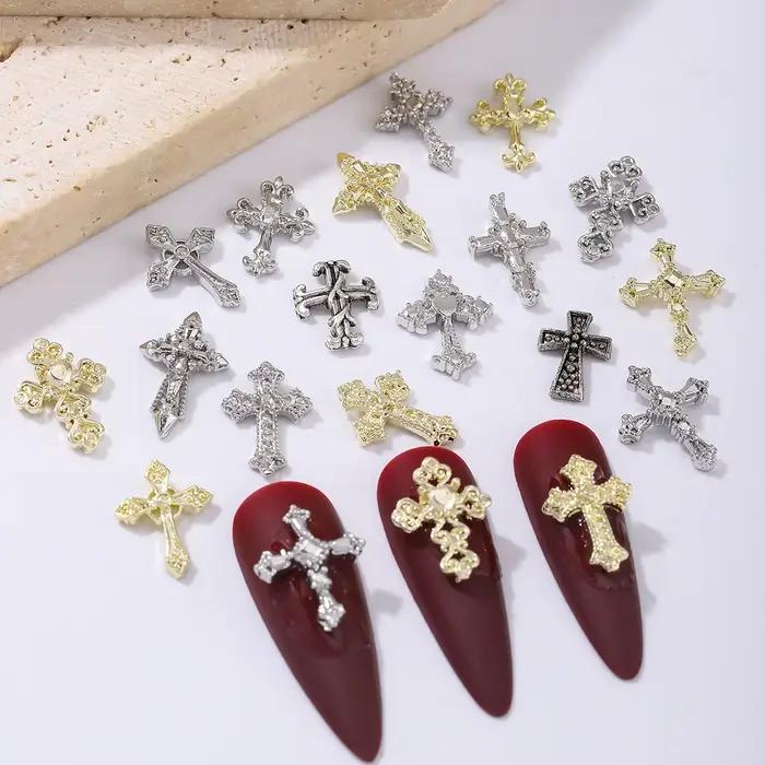 60 pièces or et argent punk vent vintage croix garniture d'ongle, alliage strass, y2k métal style br