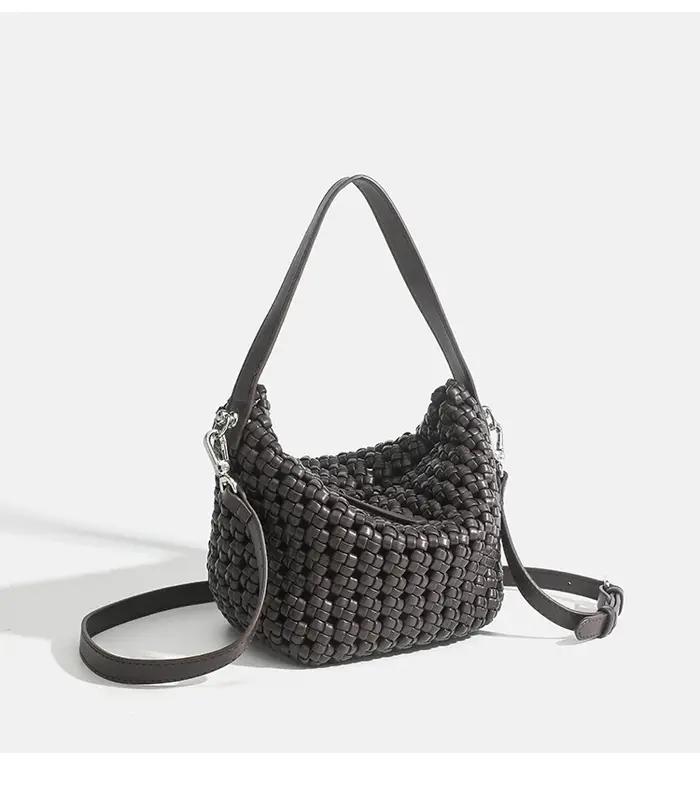 Kazrvna-Sacs fourre-tout tissés en PU pour femmes, sacs hobo de taille moyenne, pochette bon marché,
