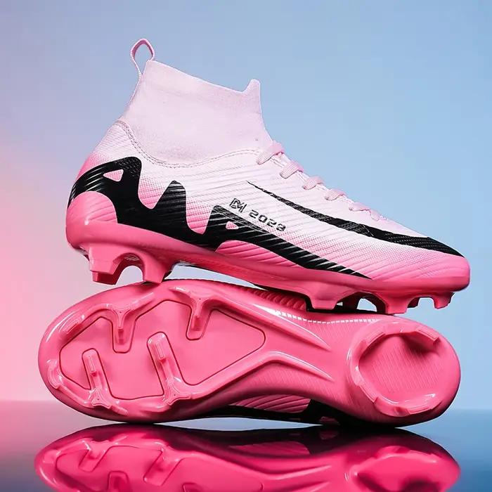 Chaussures de football roses tendance pour hommes, bottes de football professionnelles légères, anti