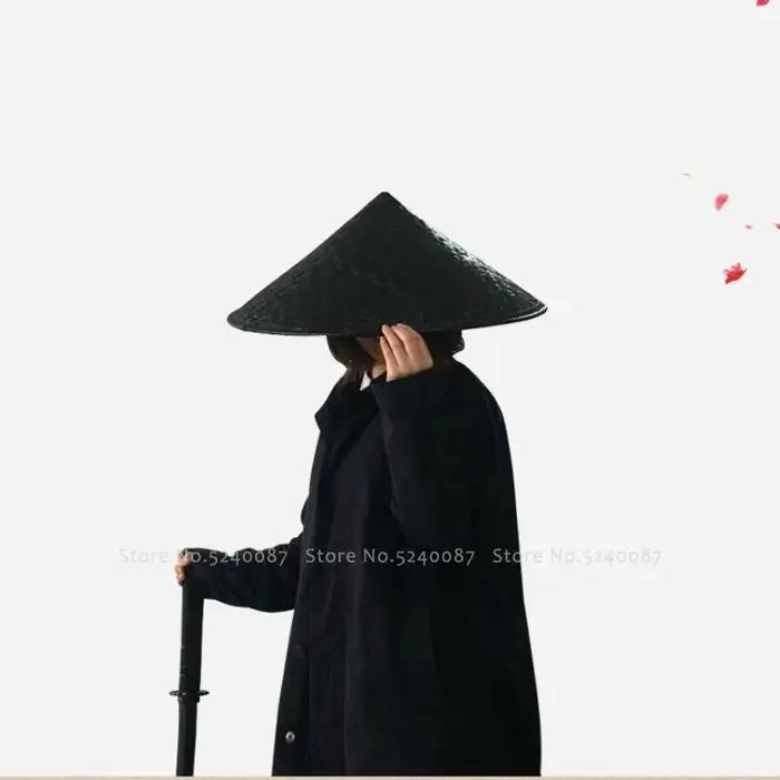 Chapeau en bambou tissé de Style chinois traditionnel Kung Fu, Shaolin, samouraï japonais, Cosplay O