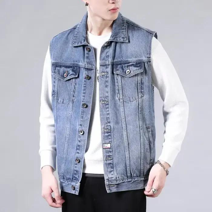Gilet en jean rétro haut de gamme, revers sans manches pour hommes, gilet, gilet, gilet, gilet, gile
