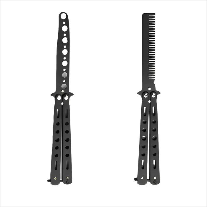 Peigne couteau papillon pliable en acier inoxydable, entraînement pratique, barbe, moustache, outil