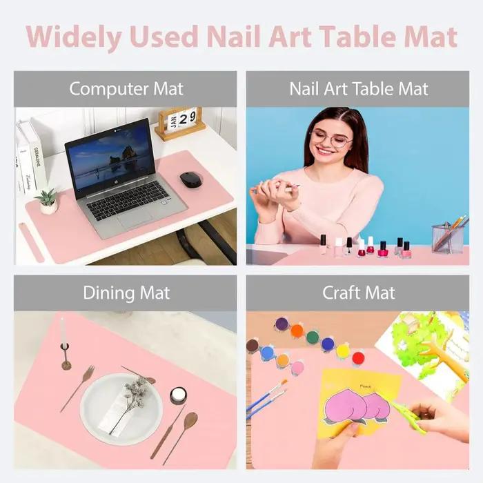 Tapis de table pour nail art, coussin pour ongles en cuir PU microfibre douce rose blanc, coussin de