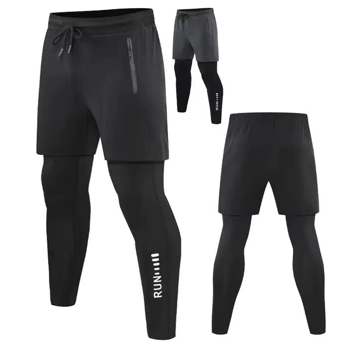 Pantalon de course 2 en 1 pour hommes, Double couche, serré, entraînement, basket-ball, Fitness, sur