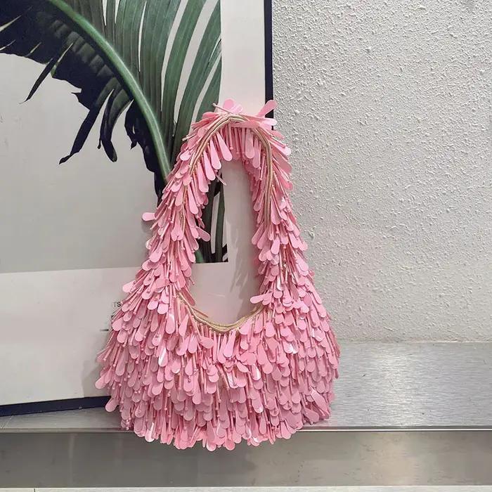 Femmes rondes perle Bracelet gland sous les bras sac de créateur brillant strass sacs à main