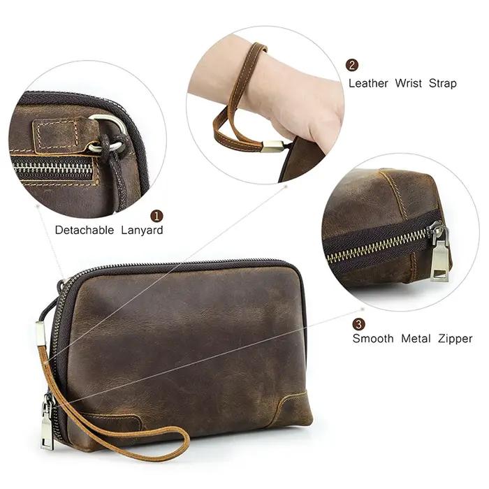 Sac de voyage pour homme CONTACT'S, pochette en cuir véritable, portefeuille, sac à main, sac de ran