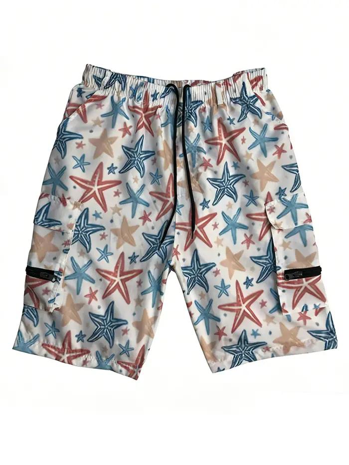 Shorts de plage pour hommes à imprimé intégral avec plusieurs poches, shorts de bain à séchage rapid