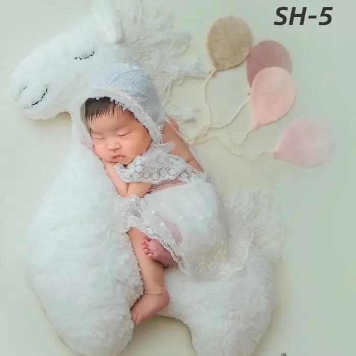 Accessoires de photographie pour nouveau-nés, licorne, cheval de pose, coussin, couverture, arrière-