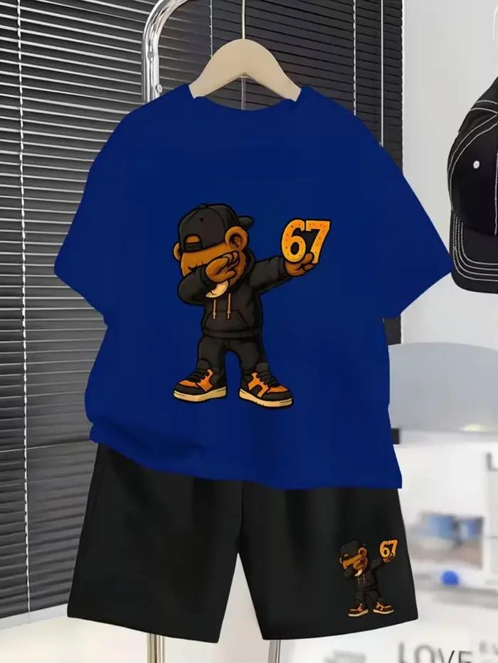 Nouvel ensemble cool 2026 de t-shirt et short pour enfants avec 67 motifs amusants – Vêtements décon