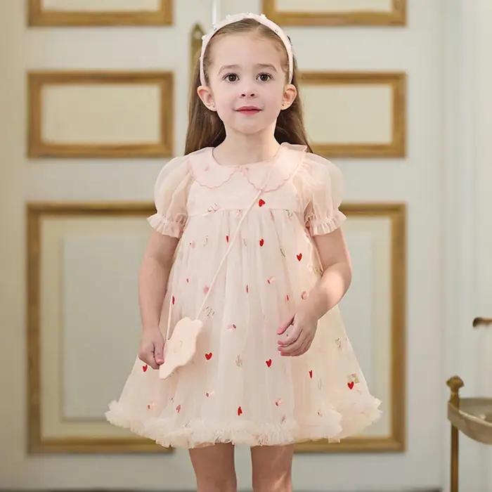 Robe en maille pour enfants Dave Bella, robe de princesse brodée, robe d'été à manches courtes pour