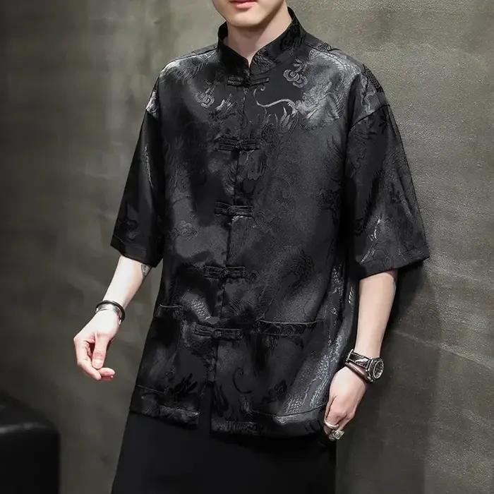 Robe traditionnelle chinoise d'été de haute qualité, chemise brodée de Dragon, vêtements pour hommes