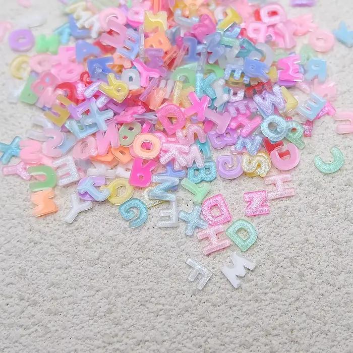 Breloques pour Nail Art, mélange de lettres, couleur bonbon, avec paillettes, résine, strass, Kawaii