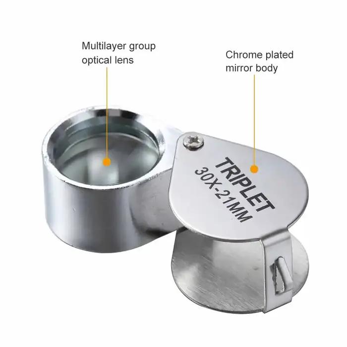 Loupe de poche pour bijoutiers, loupe de poche 10-30X, Loupe de bijoux pliable, Diamant Lupa Triplet