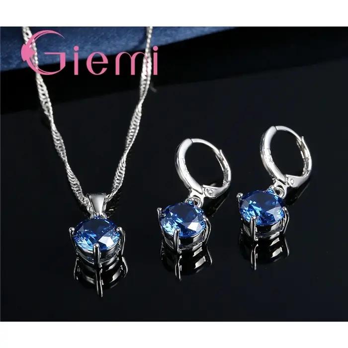 Ensemble de bijoux de mode en argent regardé 925 pour femmes, collier pendentif, boucles d'oreilles