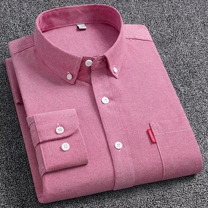 Chemises Oxford à manches longues pour hommes, 5XL, 100% coton, couleur unie, col rabattu, coupe rég