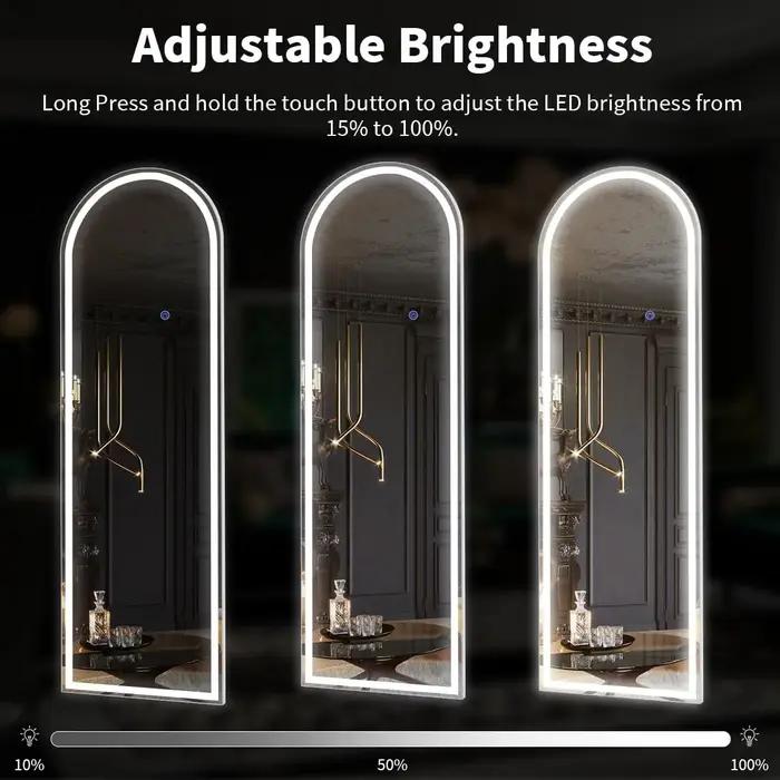 Miroir pleine longueur arqué 63 "x 20" avec lumières, miroir LED pleine longueur, miroir de sol écla