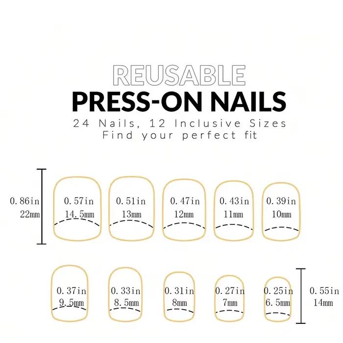 ARTAUG 24 pièces presse moyenne sur les ongles carré noir haute Saturation ongles breloques presse s