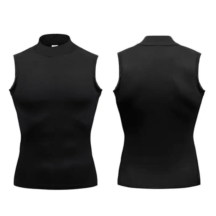T-shirts sans manches pour hommes, col roulé, chemise de Compression élastique à séchage rapide, déb