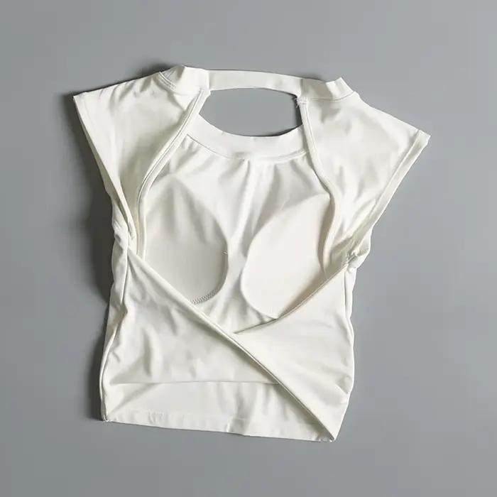 Sexy court dos nu fixe coussin de poitrine sport T-shirt gilet femmes ajustement serré séchage rapid